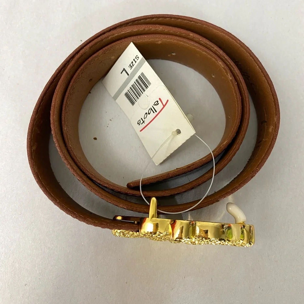 Talbots Italian Calfskin Brown Belt Gold Tone Buckle Size L NWT - Picture 2 of 7